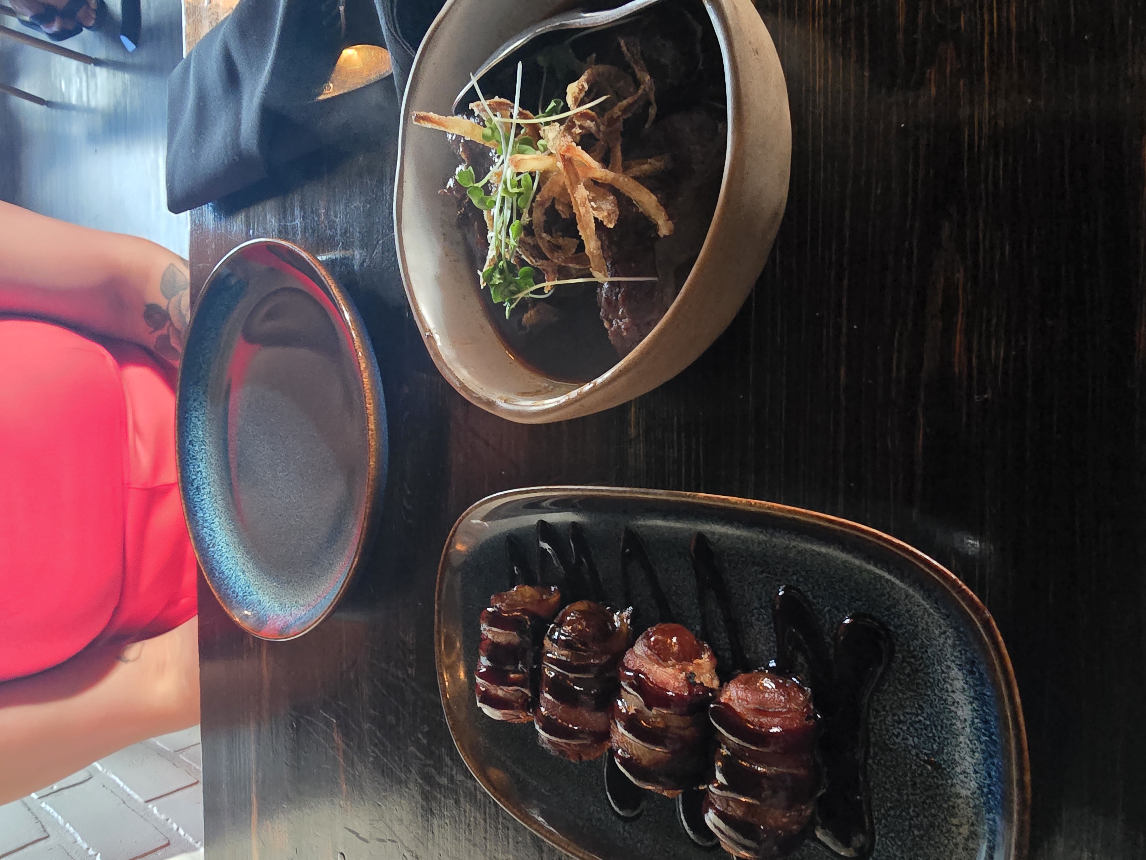 Bacon Wrapped Dates and Boar's Cheek